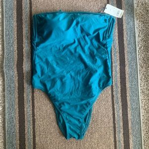Women’s One-Piece Low Coverage Swimsuit, Teal, Size M, Nylon/Spandex.
